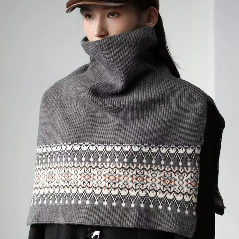 Uniszex gyapjú kötött sál magas gallérral, téli kiegészítő rétegezéshez, 46 cm szélesség, meleg