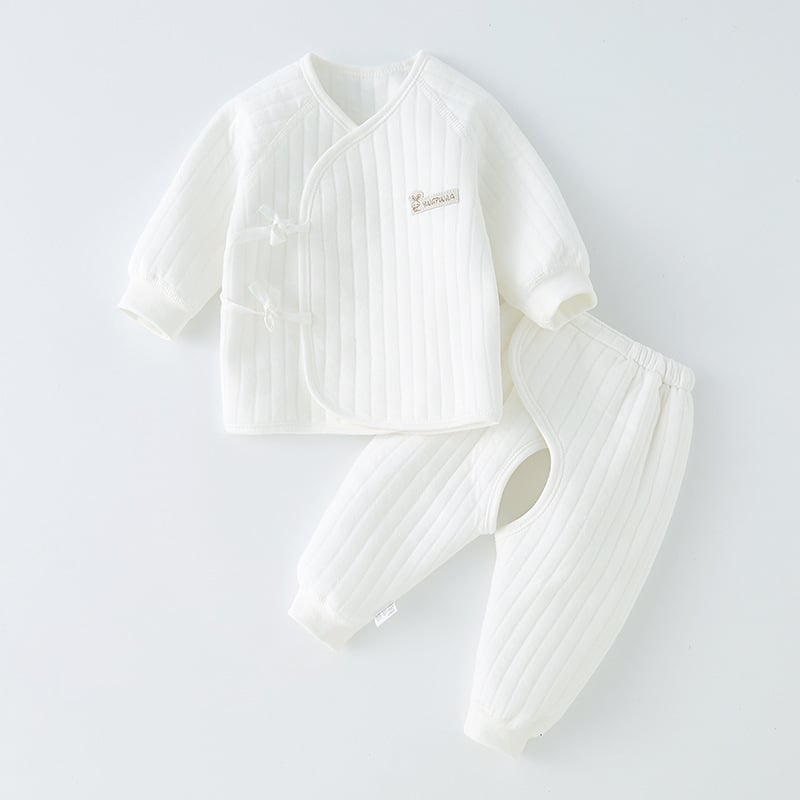 Kūdikio dviejų dalių medvilninis šiltas apatinių drabužių komplektas su apvaliu kaklu, unisex, 0–12 mėnesių