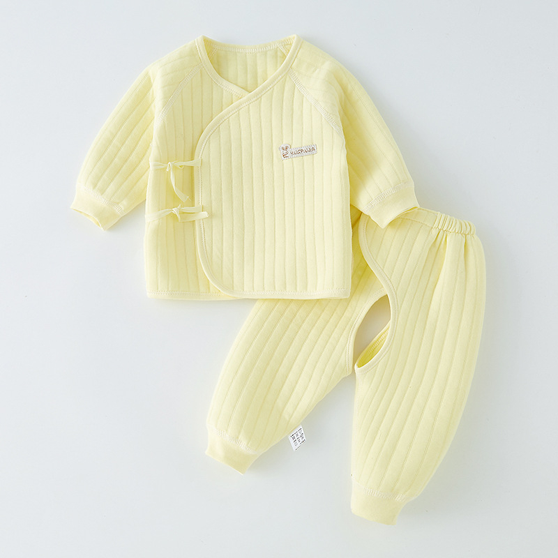 Kūdikio dviejų dalių medvilninis šiltas apatinių drabužių komplektas su apvaliu kaklu, unisex, 0–12 mėnesių