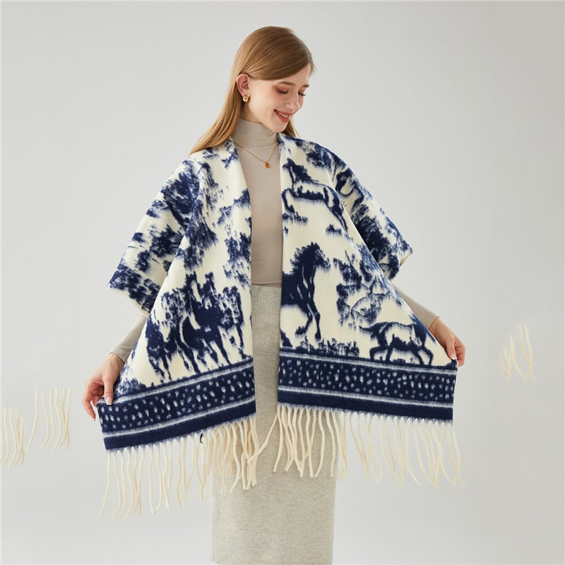 Rojtos sál, etnikus stílus, műkasmír, kínai stílus, középméretű hossz, egyszerű szövés