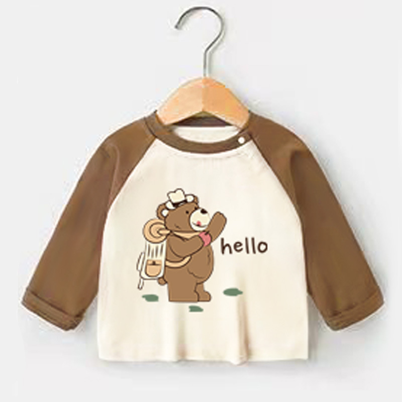Бебешка тениска с дълги ръкави от 100% памук, карикатурен принт, за деца на 1–3 години, за пролет и есен