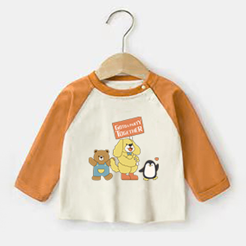 Бебешка тениска с дълги ръкави от 100% памук, карикатурен принт, за деца на 1–3 години, за пролет и есен