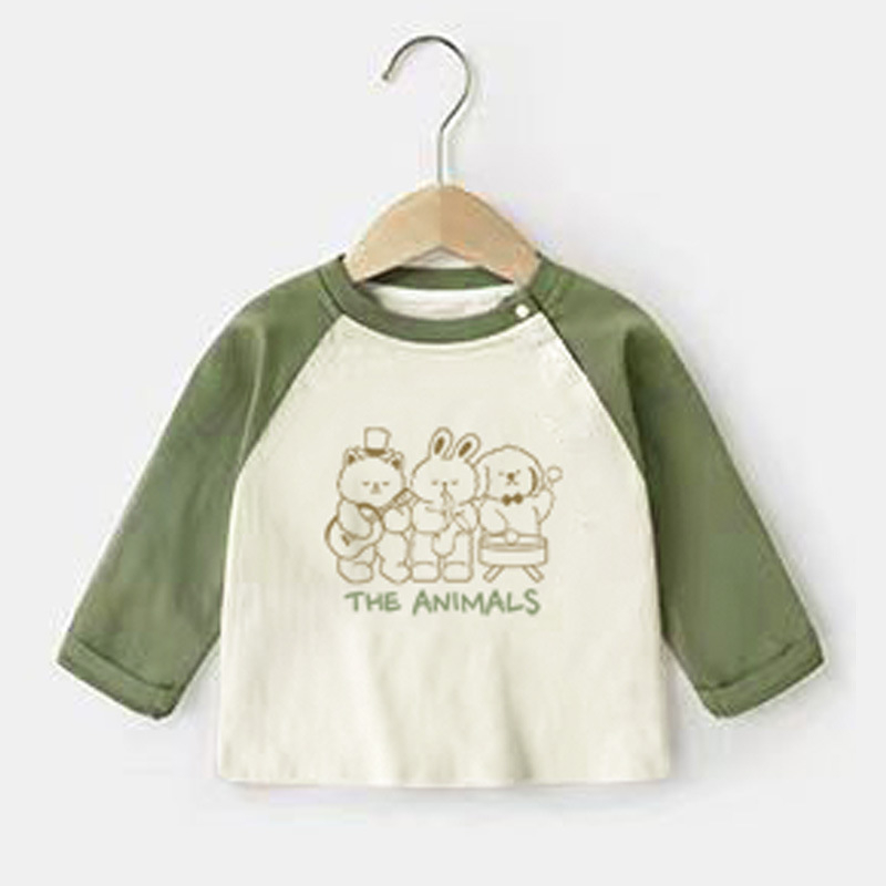 Бебешка тениска с дълги ръкави от 100% памук, карикатурен принт, за деца на 1–3 години, за пролет и есен