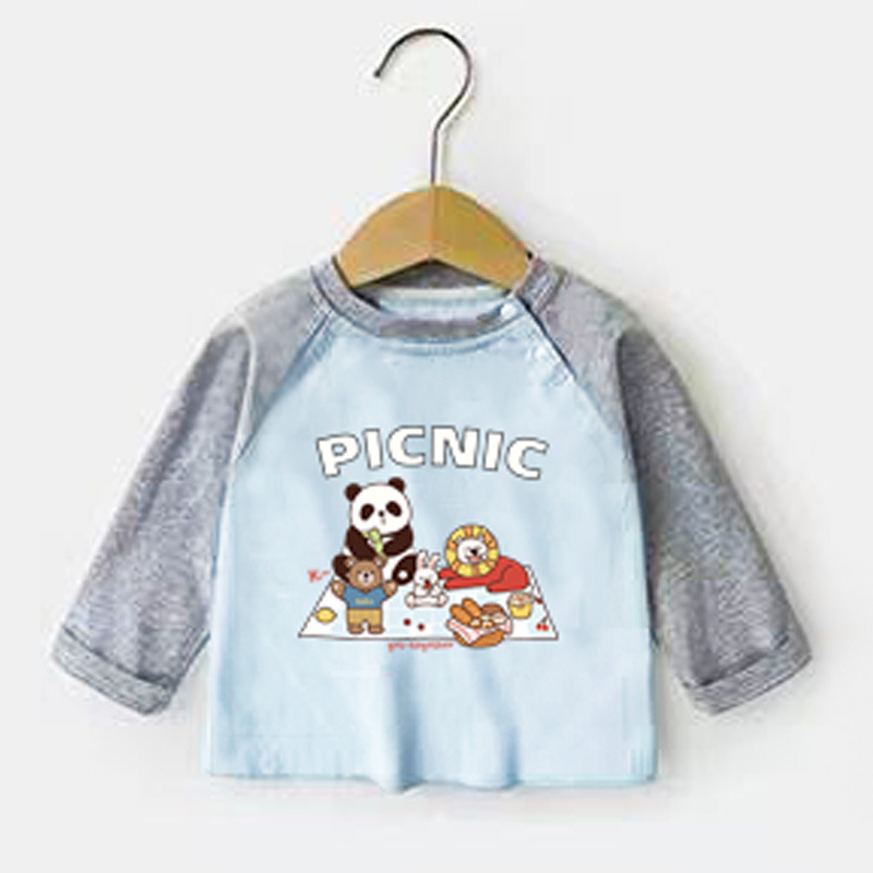 Бебешка тениска с дълги ръкави от 100% памук, карикатурен принт, за деца на 1–3 години, за пролет и есен