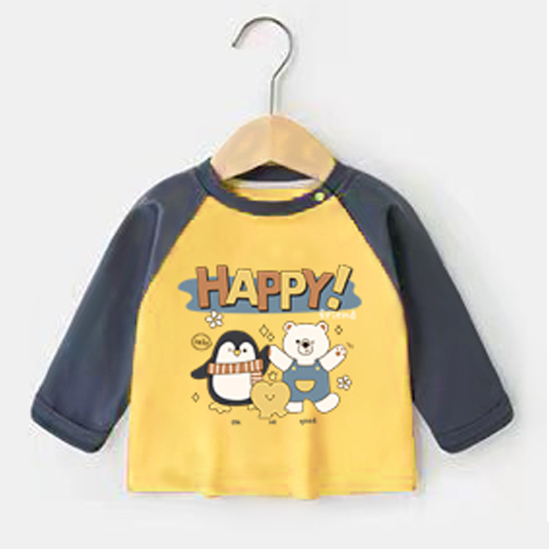 Бебешка тениска с дълги ръкави от 100% памук, карикатурен принт, за деца на 1–3 години, за пролет и есен