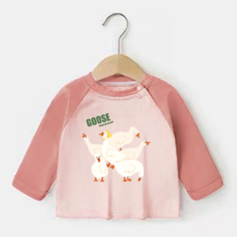 Бебешка тениска с дълги ръкави от 100% памук, карикатурен принт, за деца на 1–3 години, за пролет и есен