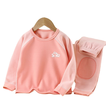 Gyerekek melegítő termo otthoni ruházat csíkos mintával, Derong poliészter anyag, 94% poliészter, antibakteriális, meleg és nedvességelvezető, koreai stílus (Derong poliészter; 94% poliészter; csíkos; antibakteriális; nedvességelvezetés)