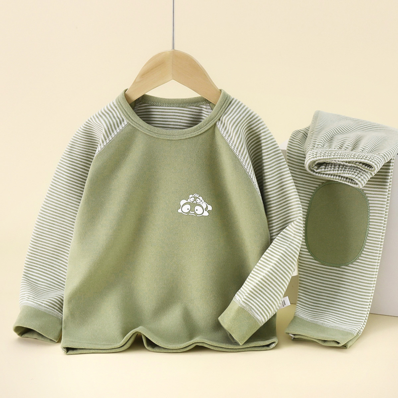 Gyerekek melegítő termo otthoni ruházat csíkos mintával, Derong poliészter anyag, 94% poliészter, antibakteriális, meleg és nedvességelvezető, koreai stílus (Derong poliészter; 94% poliészter; csíkos; antibakteriális; nedvességelvezetés)