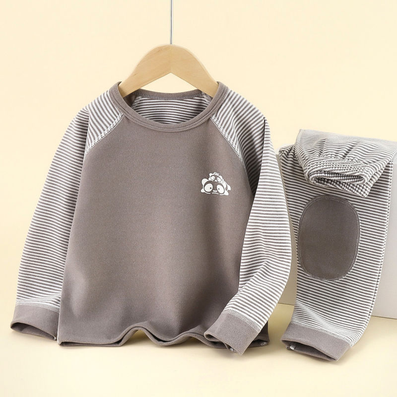 Gyerekek melegítő termo otthoni ruházat csíkos mintával, Derong poliészter anyag, 94% poliészter, antibakteriális, meleg és nedvességelvezető, koreai stílus (Derong poliészter; 94% poliészter; csíkos; antibakteriális; nedvességelvezetés)