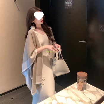 Unisex pleteni pončo kaput s kariranim uzorkom, akril/umjetna vuna, srednja duljina, elegantan stil, artikl 5572
