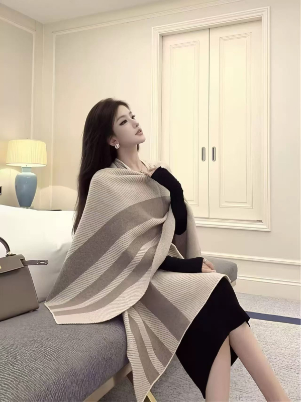 Unisex pleteni pončo kaput s kariranim uzorkom, akril/umjetna vuna, srednja duljina, elegantan stil, artikl 5572