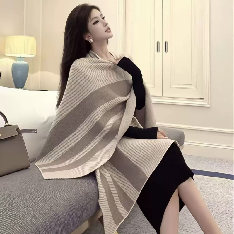 Unisex pleteni pončo kaput s kariranim uzorkom, akril/umjetna vuna, srednja duljina, elegantan stil, artikl 5572