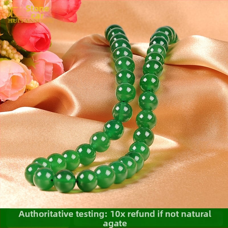 Ahāta apaļu pērlīšu kaklarota, dabisks materiāls, slīpēta, ģeometrisks dizains