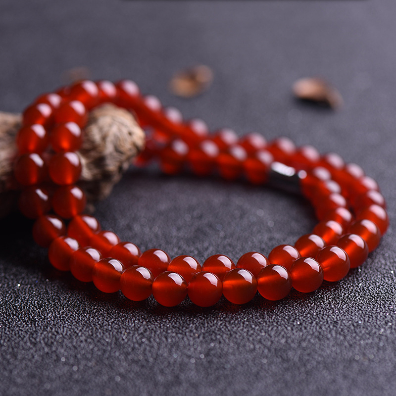 Ahāta apaļu pērlīšu kaklarota, dabisks materiāls, slīpēta, ģeometrisks dizains