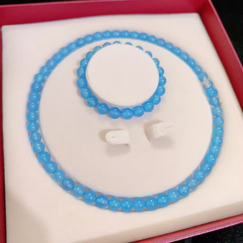 Ahāta apaļu pērlīšu kaklarota, dabisks materiāls, slīpēta, ģeometrisks dizains