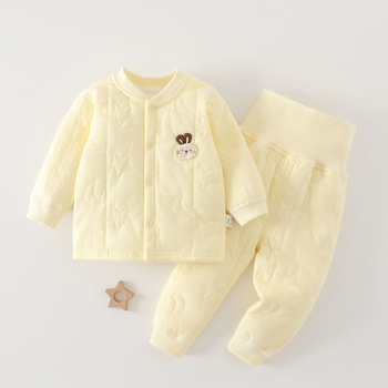 Kūdikio medvilnės įdėtas komplektas rudens–žiemos sezonui, 0–1 m., apvalus kaklo iškirpimas, vientisas spalva, 100% medvilnė