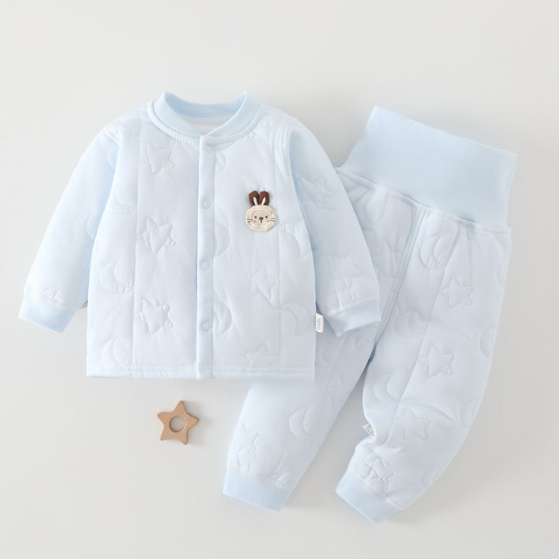 Kūdikio medvilnės įdėtas komplektas rudens–žiemos sezonui, 0–1 m., apvalus kaklo iškirpimas, vientisas spalva, 100% medvilnė