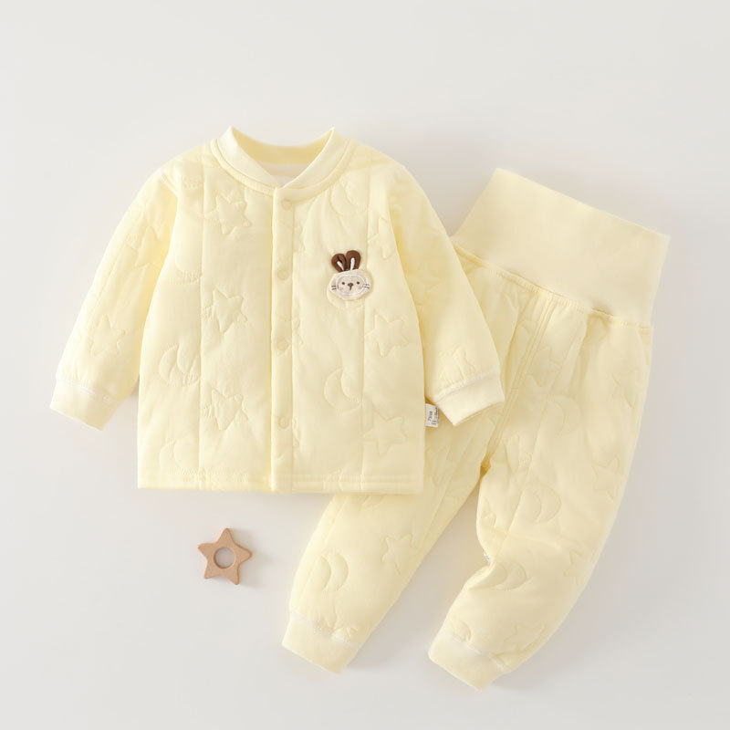 Kūdikio medvilnės įdėtas komplektas rudens–žiemos sezonui, 0–1 m., apvalus kaklo iškirpimas, vientisas spalva, 100% medvilnė