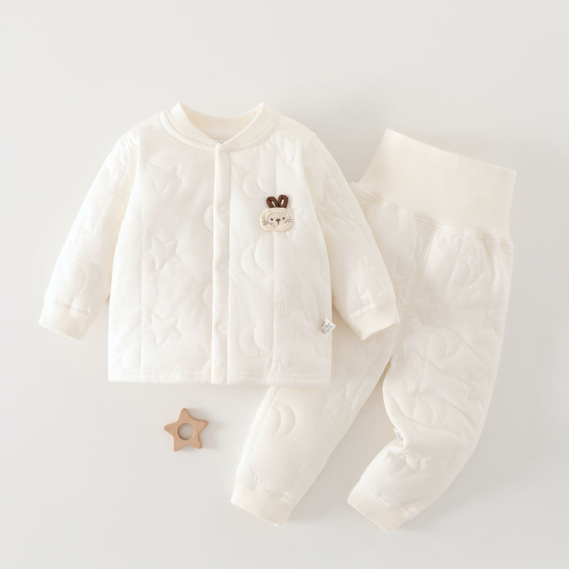 Kūdikio medvilnės įdėtas komplektas rudens–žiemos sezonui, 0–1 m., apvalus kaklo iškirpimas, vientisas spalva, 100% medvilnė