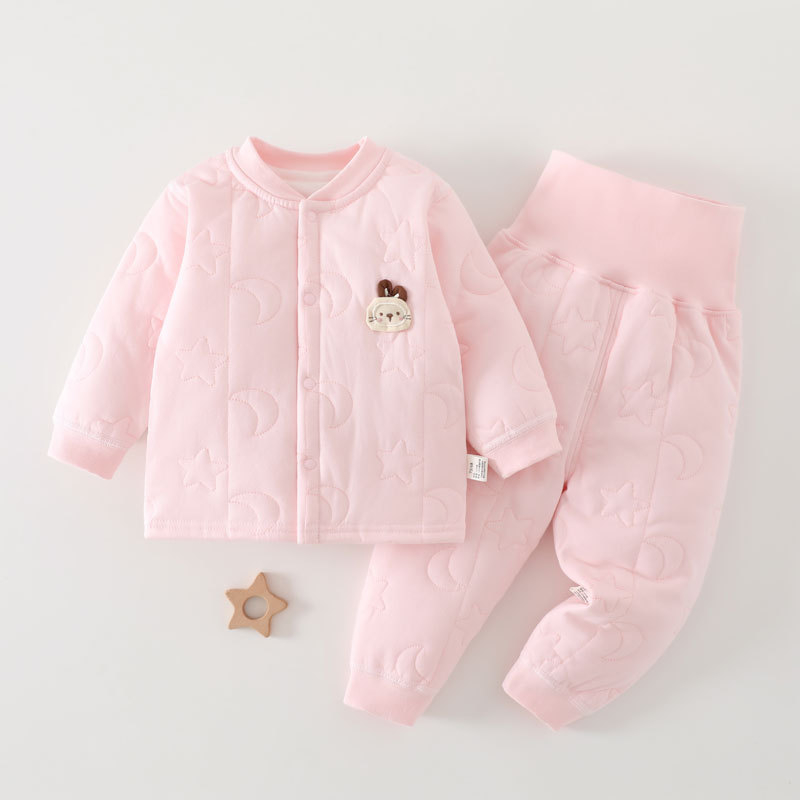 Kūdikio medvilnės įdėtas komplektas rudens–žiemos sezonui, 0–1 m., apvalus kaklo iškirpimas, vientisas spalva, 100% medvilnė