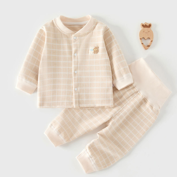 Két részes őszi-téli baba készlet hosszú ujjú felsővel és nadrágokkal, vastag poliészter 91%, kockás mintázat, kerek nyak, újszülötteknek