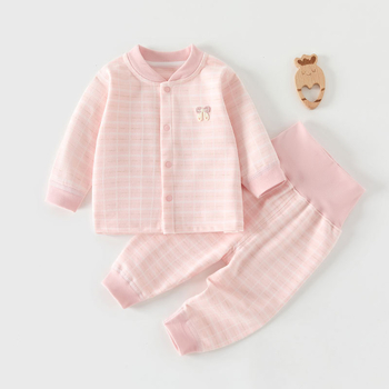Két részes őszi-téli baba készlet hosszú ujjú felsővel és nadrágokkal, vastag poliészter 91%, kockás mintázat, kerek nyak, újszülötteknek
