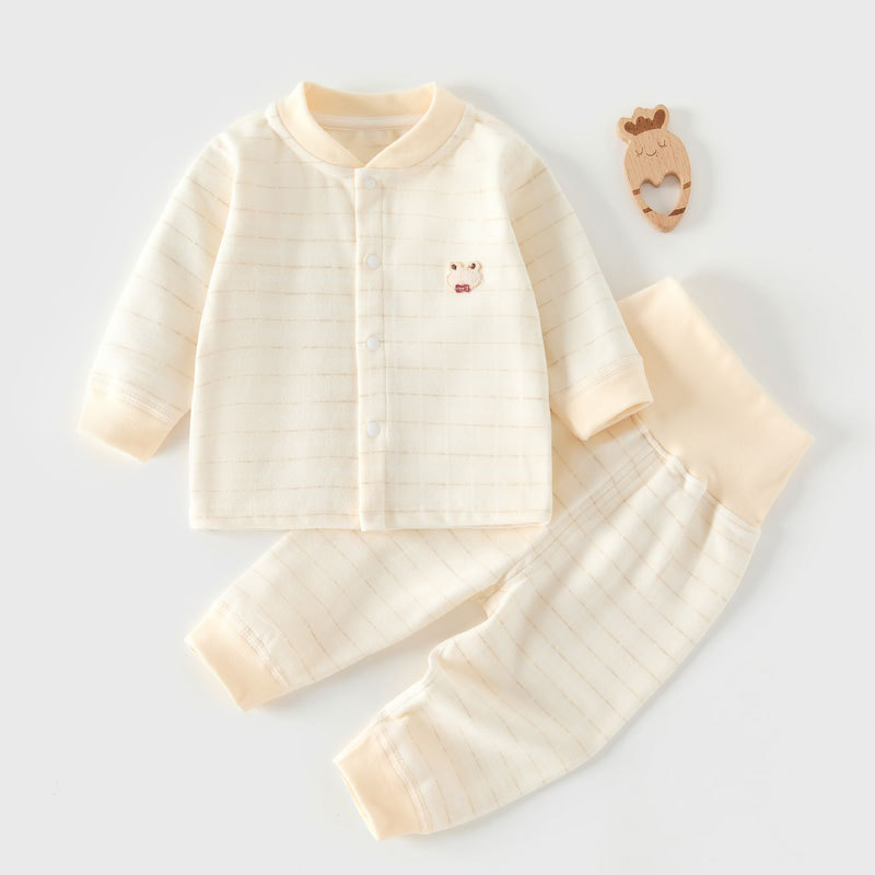 Két részes őszi-téli baba készlet hosszú ujjú felsővel és nadrágokkal, vastag poliészter 91%, kockás mintázat, kerek nyak, újszülötteknek