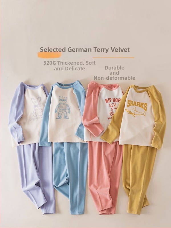 Gyermekek számára készült meleg, fleeces belsővel ellátott otthoni ruházati készlet, uniszex, állatmintás, őszi-téli, laza pulóver stílus, viszkóz 67%