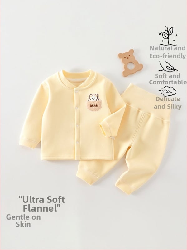 Kisbaba kötött két darabos szett, magas derékkal a has védelméért, vastag Mishu Velvet anyag, külső: 91% poliészter, 9% spandex; bélés: 95% poliészter, 5% spandex, állat/karikatúra minta, uniszex, ősz-tél