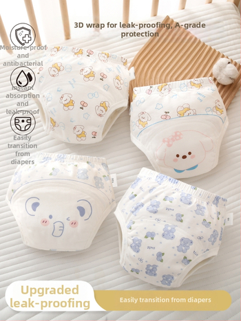 Kūdikio mokymo kelnaitės – 100% medvilnė, skalbiamos, šoninės nuotėkio apsauga, mokymuisi naudotis tualetu, 6-12 mėnesių ir 1-3 metai