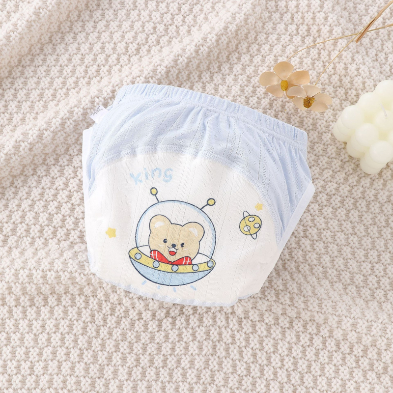 Kūdikio mokymo kelnaitės – 100% medvilnė, skalbiamos, šoninės nuotėkio apsauga, mokymuisi naudotis tualetu, 6-12 mėnesių ir 1-3 metai