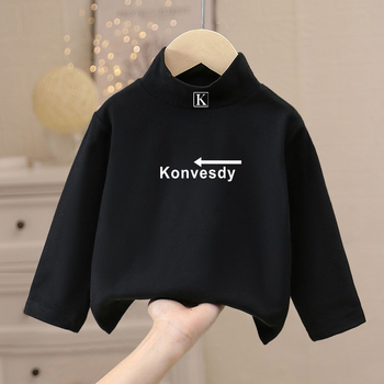 Gyerekeknek szóló meleg hosszú ujjú felső mock nyakkal, De Velvet anyag, 100% poliészter, koreai stílus, tél