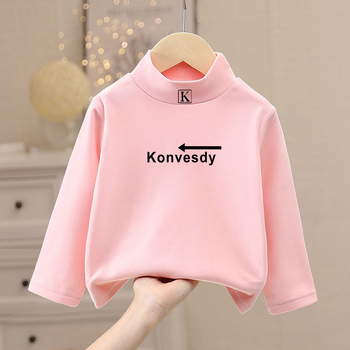 Gyerekeknek szóló meleg hosszú ujjú felső mock nyakkal, De Velvet anyag, 100% poliészter, koreai stílus, tél