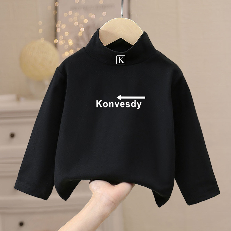 Gyerekeknek szóló meleg hosszú ujjú felső mock nyakkal, De Velvet anyag, 100% poliészter, koreai stílus, tél