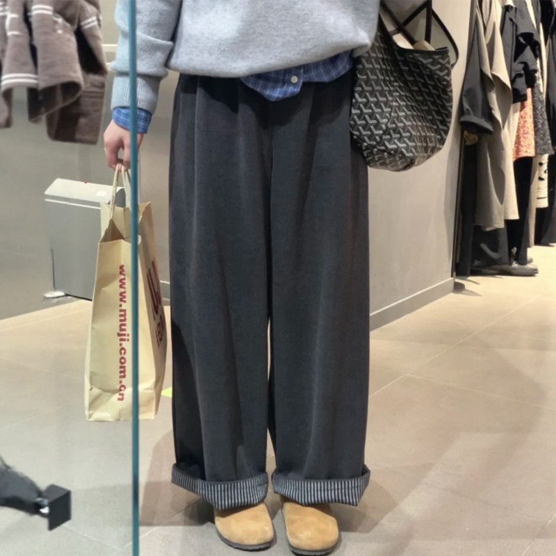 Platus kelnes iš poliesterio, aukštas liemuo, ilgos, laisvo kirpimo, japonų-koreiečių stilius