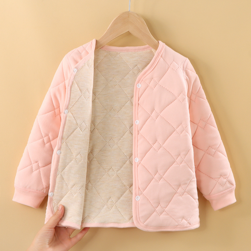 Gyerekek téli háromrétegű bolyhos poliészter fleece-ből készült kabát és nadrág készlet, V-nyakú, kapucni nélkül, 3–8 éveseknek