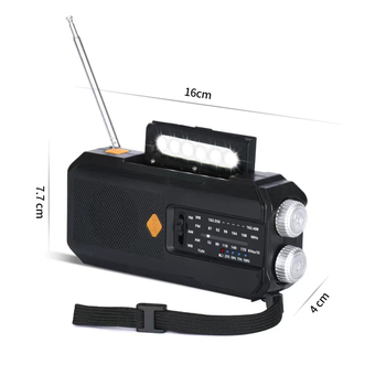 Išorinis avarinis radijo imtuvas su saulės energija ir rankiniu generatoriumi, USB įkrovimas, 2000mAh baterija, įmontuotas garsiakalbis