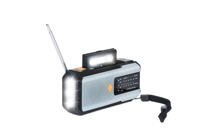 Išorinis avarinis radijo imtuvas su saulės energija ir rankiniu generatoriumi, USB įkrovimas, 2000mAh baterija, įmontuotas garsiakalbis