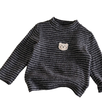 Tricou termic pentru copii, cu dungi, mânecă lungă, bumbac periat 95%, guler rotund