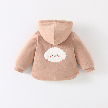 Gyerekek téli kapucnis fleece-pamut felső – uniszex, hosszú ujjú, kerek nyakú, vastag anyag, állat/karikatúra mintázat