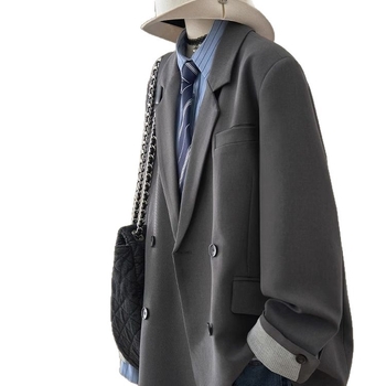 Блейзър за жени - японско-корейски casual стил, едноцветен модел, двойно закопчаване отпред, Polo яка, дълги ръкави