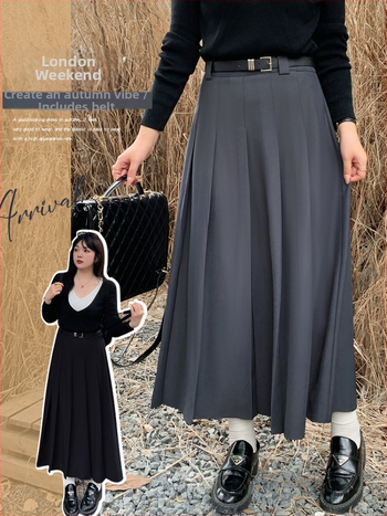 Dámska dlhá plisovaná sukňa s A-linou, z tkaniny twill, 95% polyester