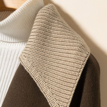 Vlnený kabát, chenille materiál, spandex zmes, krátka dĺžka, voľný strih, japonsko-kórejský voľný štýl