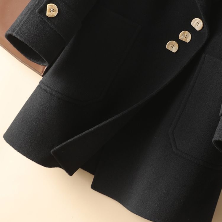 Vilnas mētelis, chenille audums, spandeksa maisījums, īss garums, brīvs siluets, japāņu un korejiešu ikdienas stils