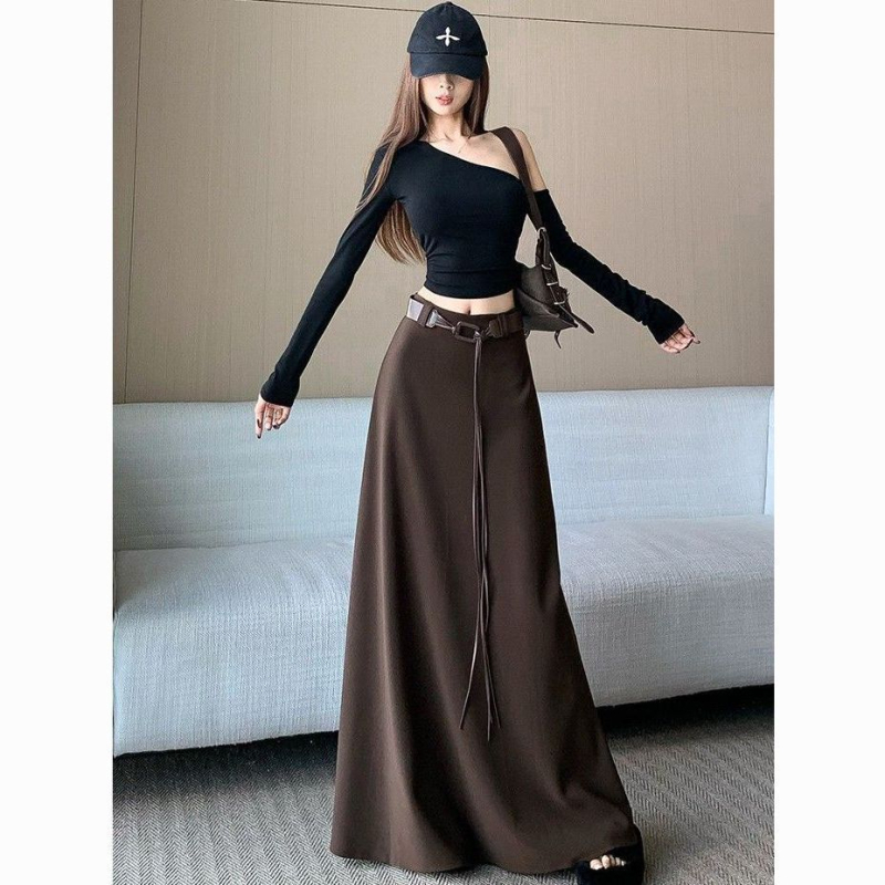 Chenille anyagú hosszú szoknya spandex 30% alatt, 3D díszítés, patchwork, A-vonalú – japán-koreai hétköznapi stílus