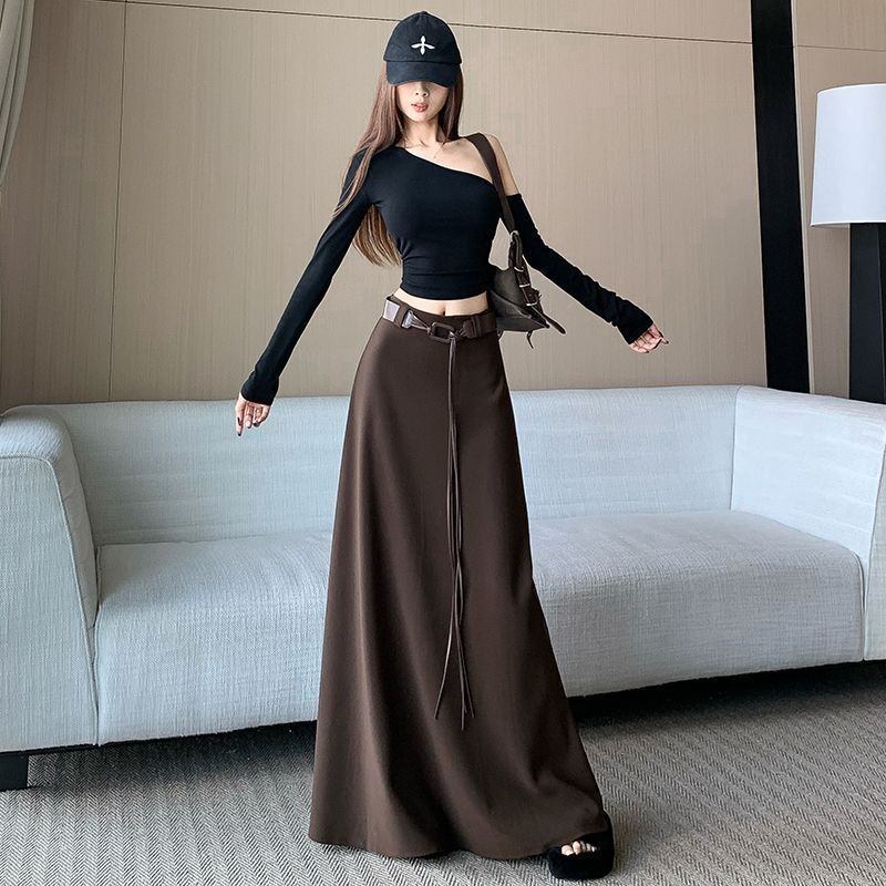 Chenille anyagú hosszú szoknya spandex 30% alatt, 3D díszítés, patchwork, A-vonalú – japán-koreai hétköznapi stílus