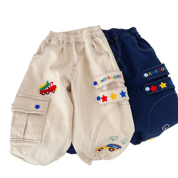 Laste fleece püksid, vaba stiil, 100% puuvill, elastne talje, pikad püksid, 3-8 aastat