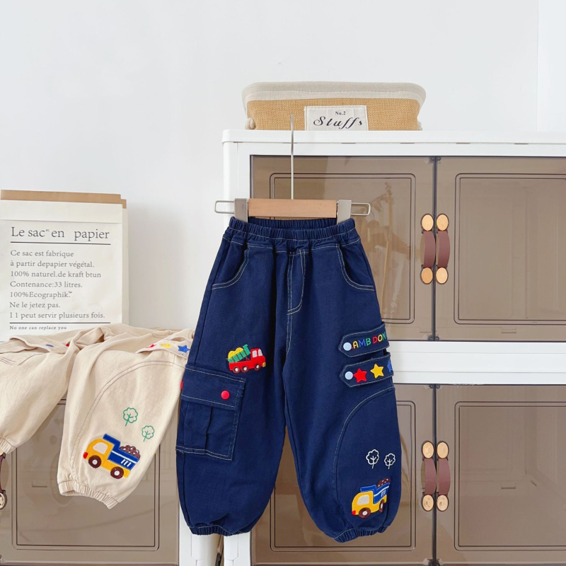 Laste fleece püksid, vaba stiil, 100% puuvill, elastne talje, pikad püksid, 3-8 aastat