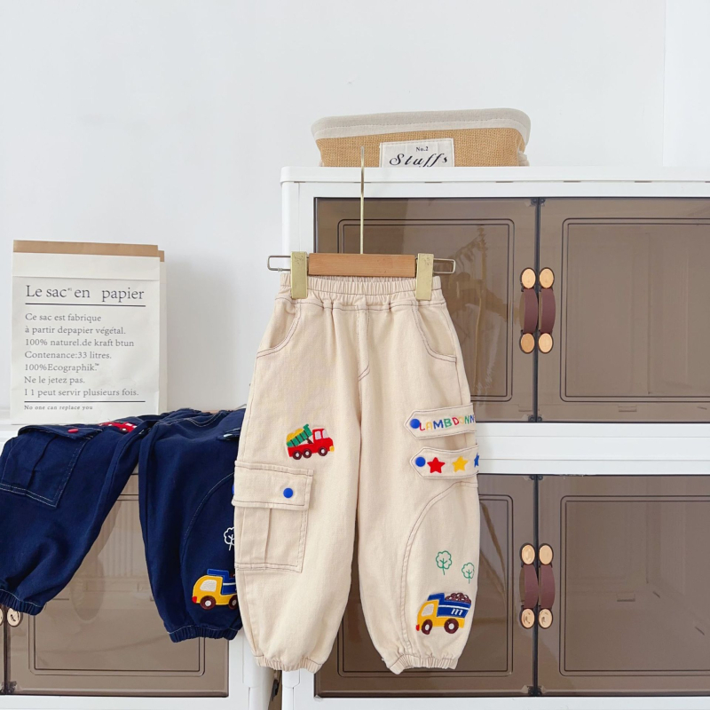 Laste fleece püksid, vaba stiil, 100% puuvill, elastne talje, pikad püksid, 3-8 aastat