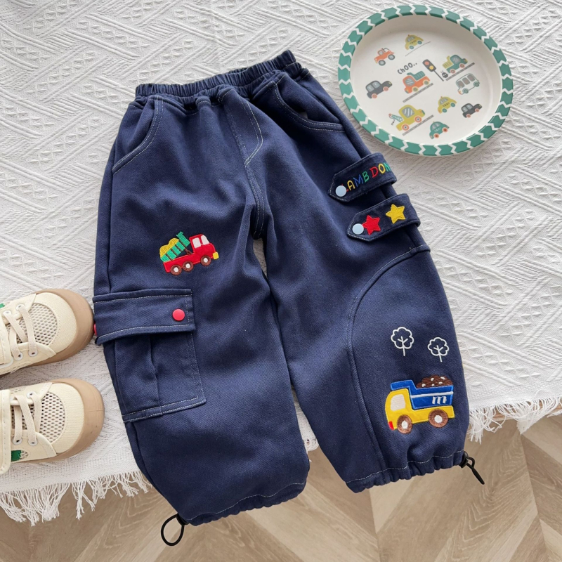 Laste fleece püksid, vaba stiil, 100% puuvill, elastne talje, pikad püksid, 3-8 aastat